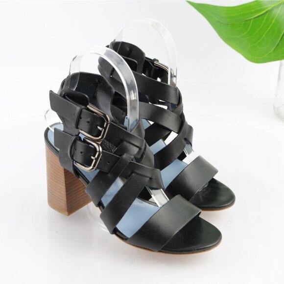 Pollini Womens Sandal Size 36.5 6.5 Black Leather Strappy Block Heel Dress Shoes - Picture 13 of 13